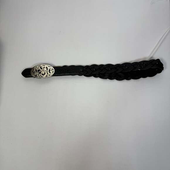 Brighton Accessories - Brighton Black Braided Leather Belt with Silver Scrolled Buckle Size 38